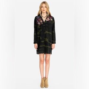 Johnny Was Workshop Margot Collared Tunic Dress Size L Camouflage Embroidered  